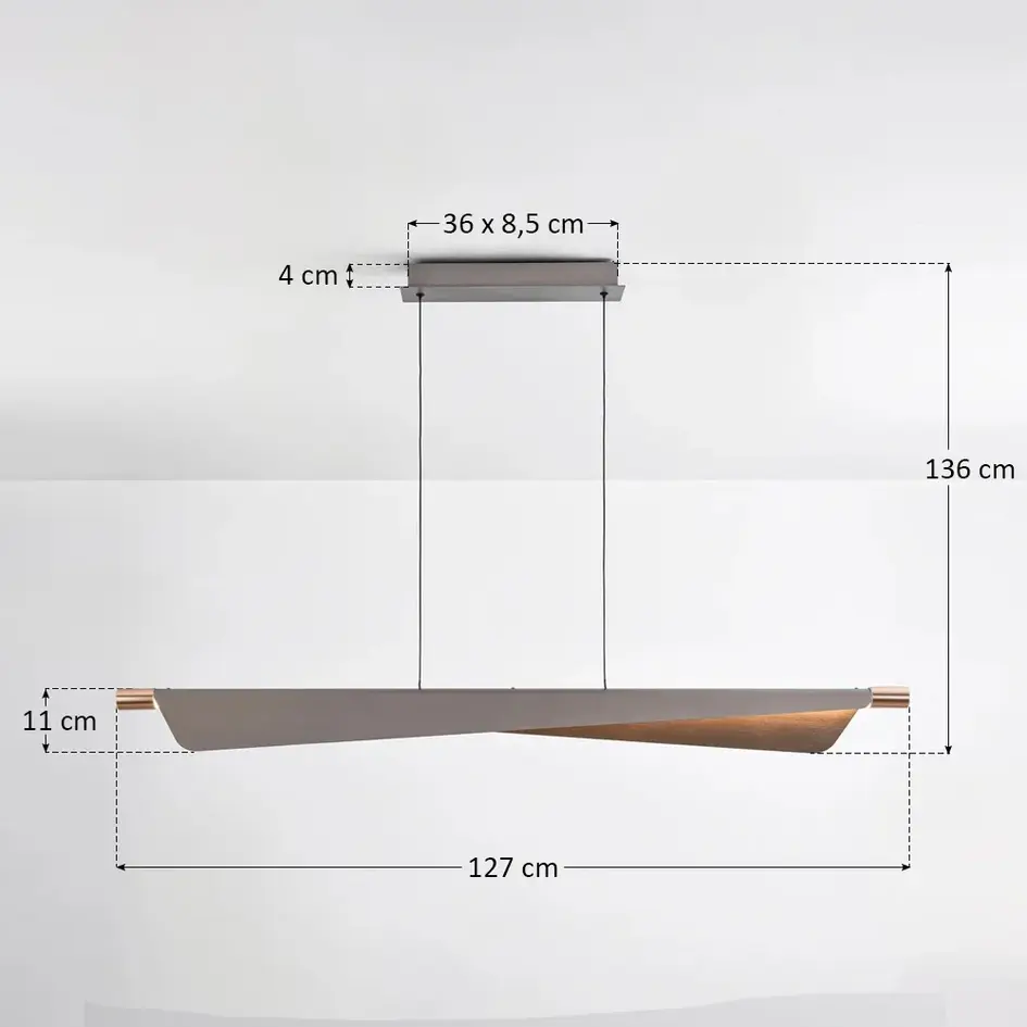 3-stegs dimbar designad pendellampa Mitsu - borstat grått med integrerad LED