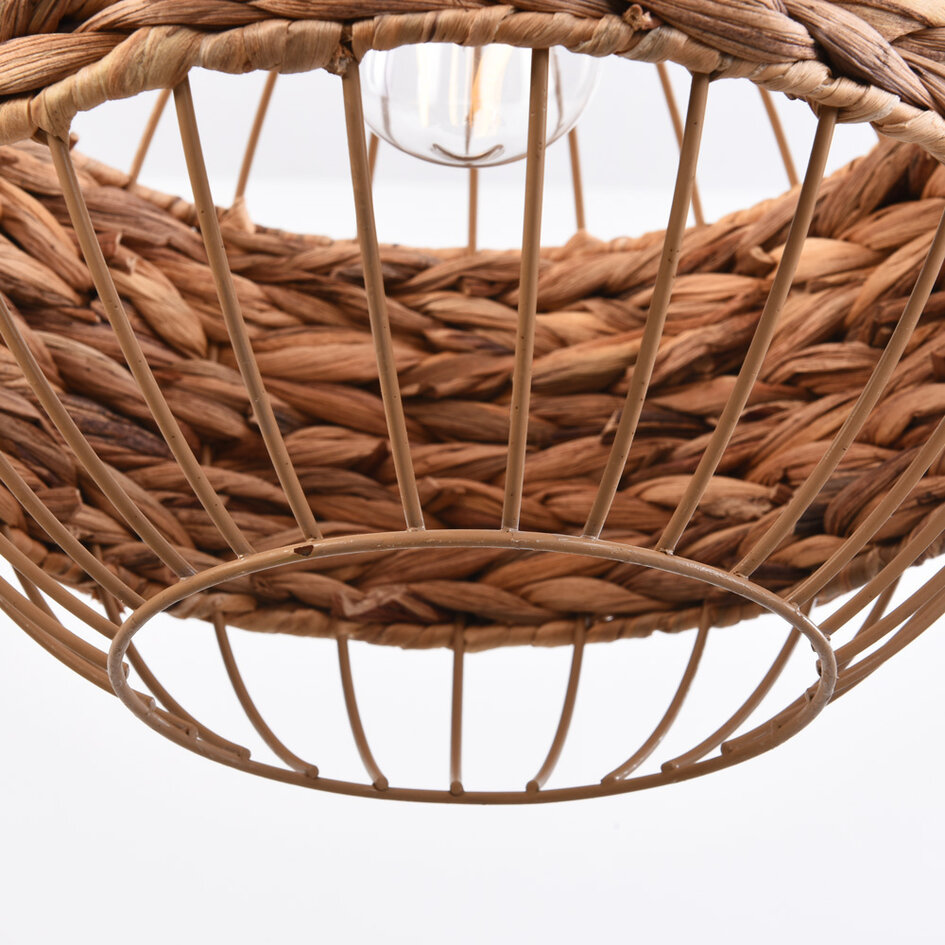 Boho-pendellampa Aiko med tre lampor - flätat sjögräs med öppen ram