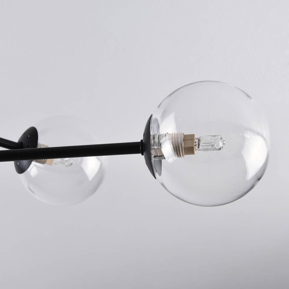 Taklampa Idaho med åtta lampor - svart med transparenta glaskulor