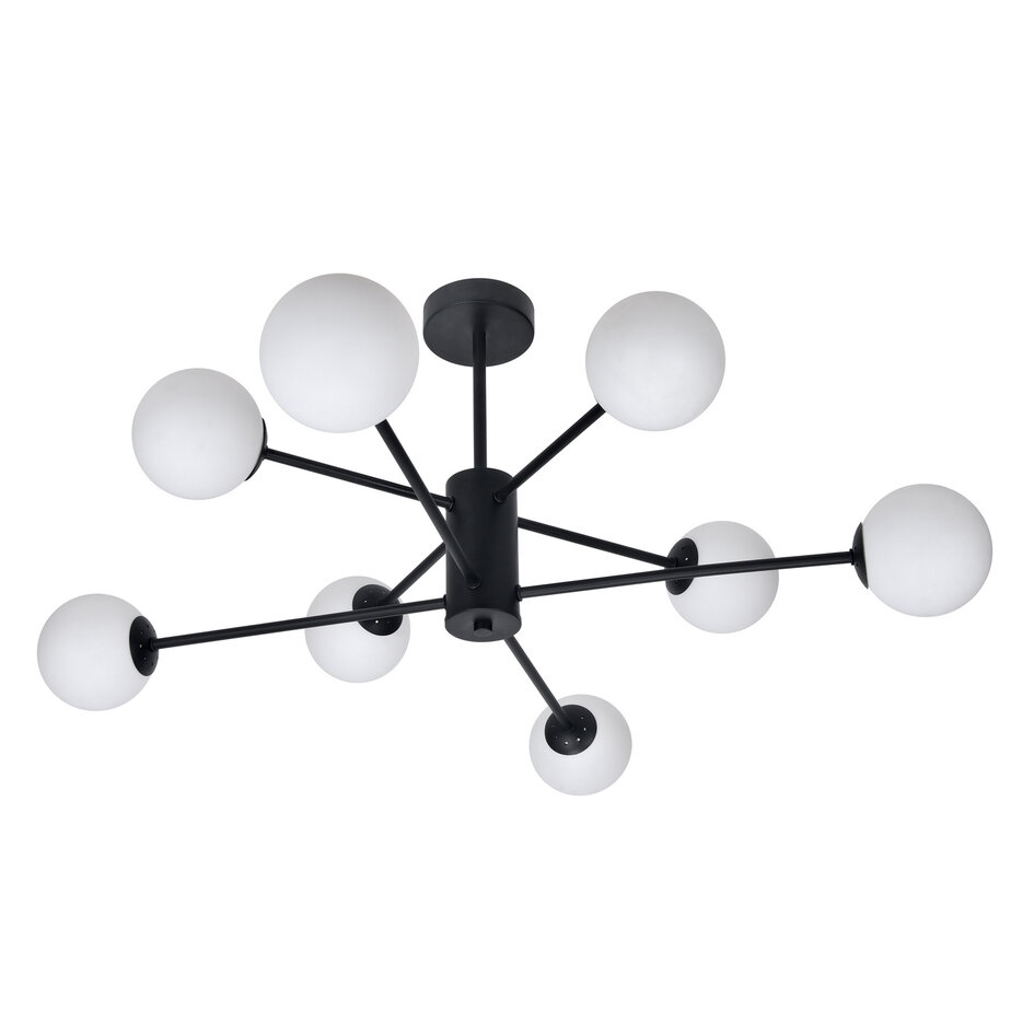 Design svart taklampa med mjölkvitt glas - 8-ljus Idaho