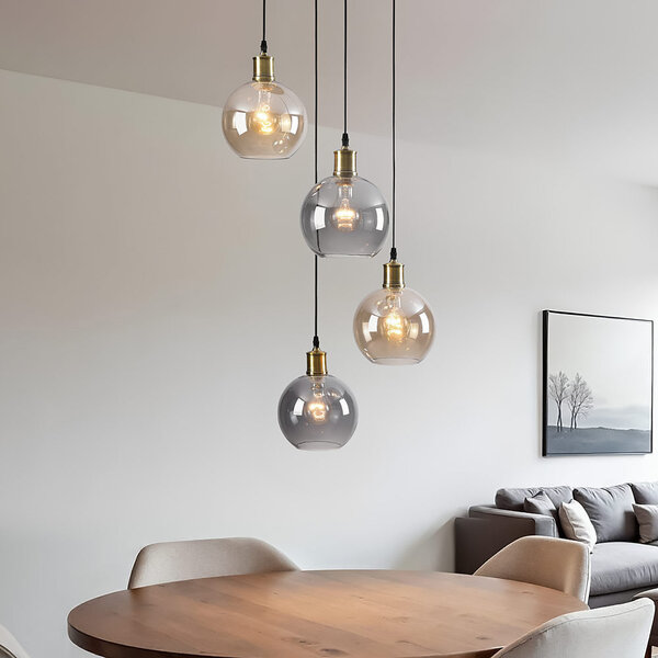 Taklampa 4-ljus Livia - rök och cognac glas