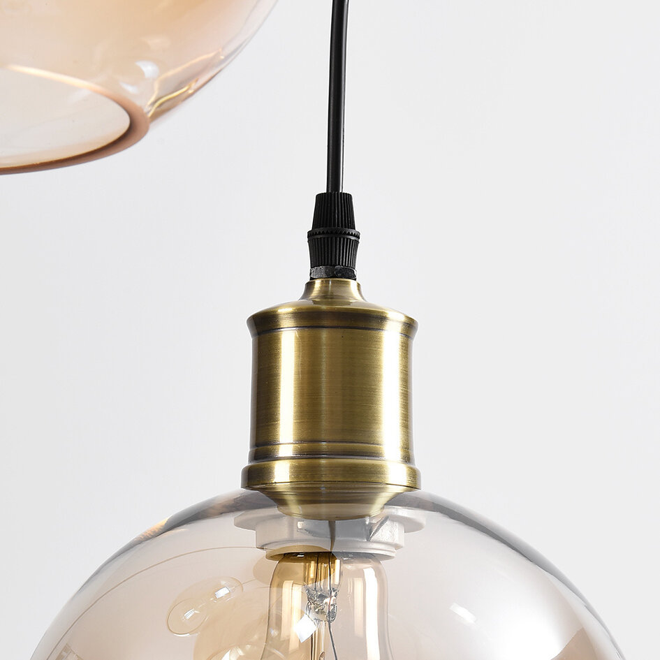 Pendellampa Livia med fyra lampor - amberfärgat och konjaksfärgat glas