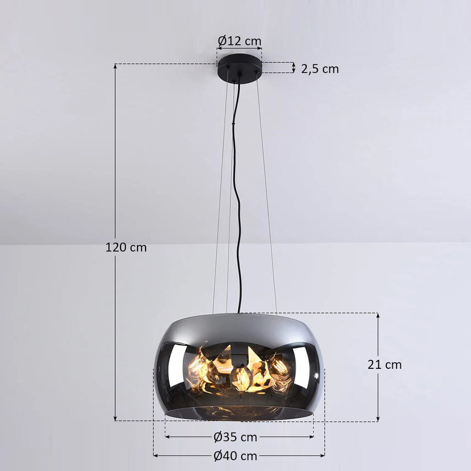 Pendellampa Serres med tre lampor - rökfärgat glas och svart
