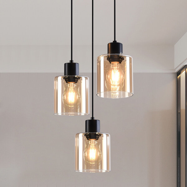 Design taklampa Pella, 3-ljus - bärnstensfärgat glas