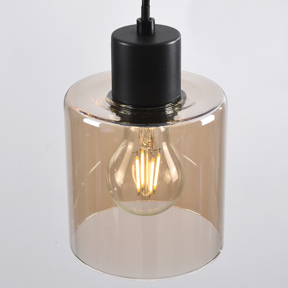 Pendellampa Palaio med tre lampor - amberfärgat glas och svart