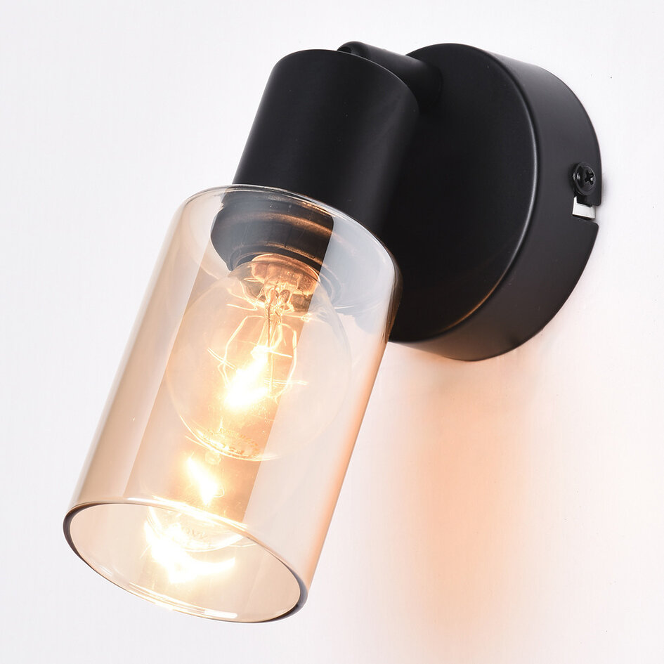 Väggspotlight Atica - amberfärgat glas och svart, vridbar
