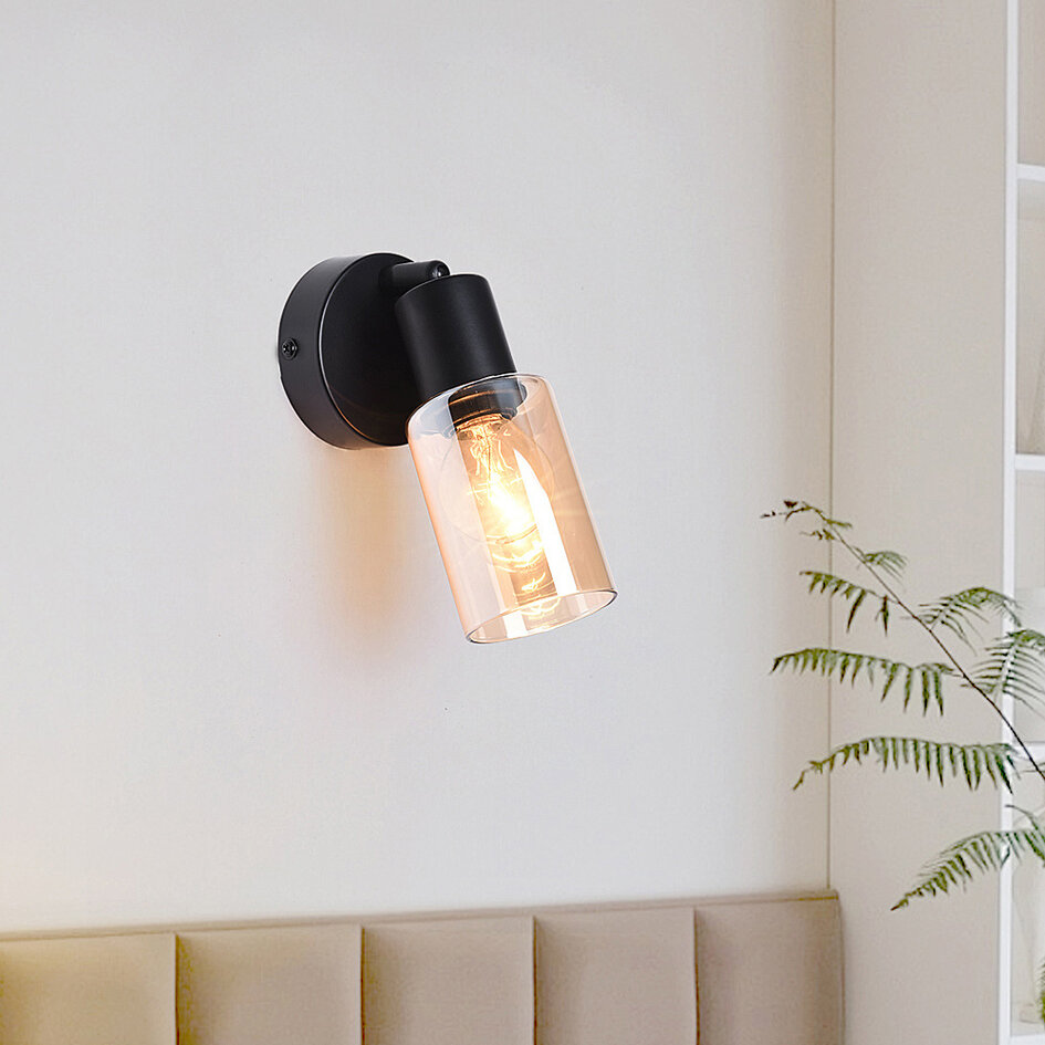 Väggspotlight Atica - amberfärgat glas och svart, vridbar