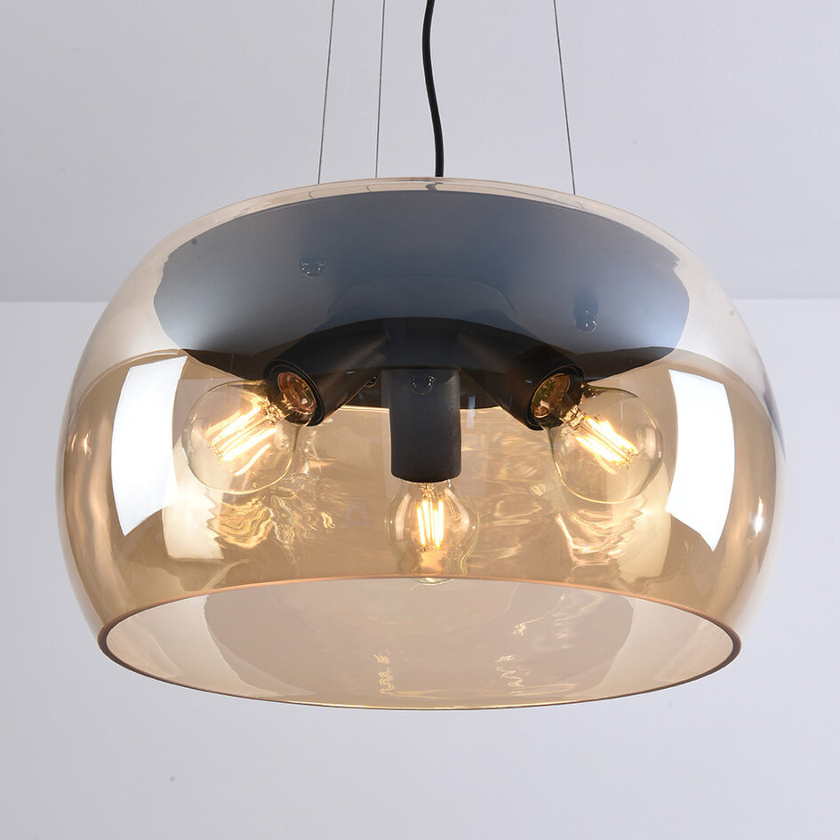 Design taklampa Serres med bärnstensfärgat glas, 3-ljus