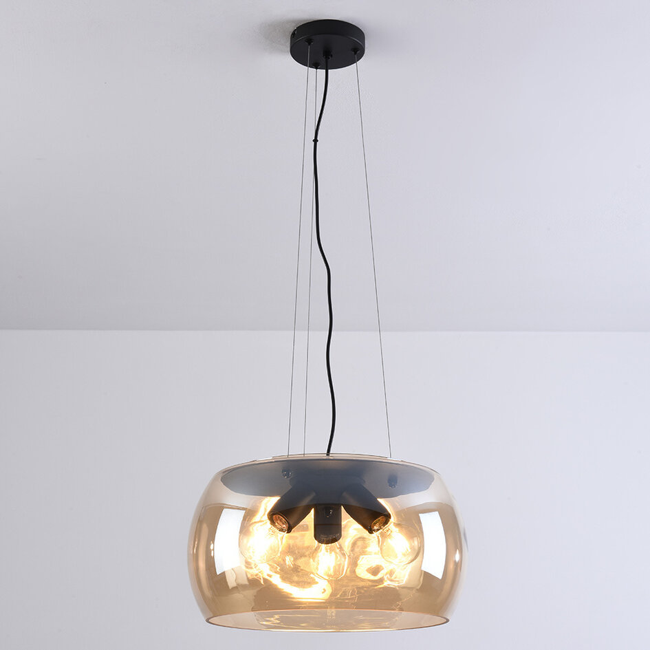 Design taklampa Serres med bärnstensfärgat glas, 3-ljus