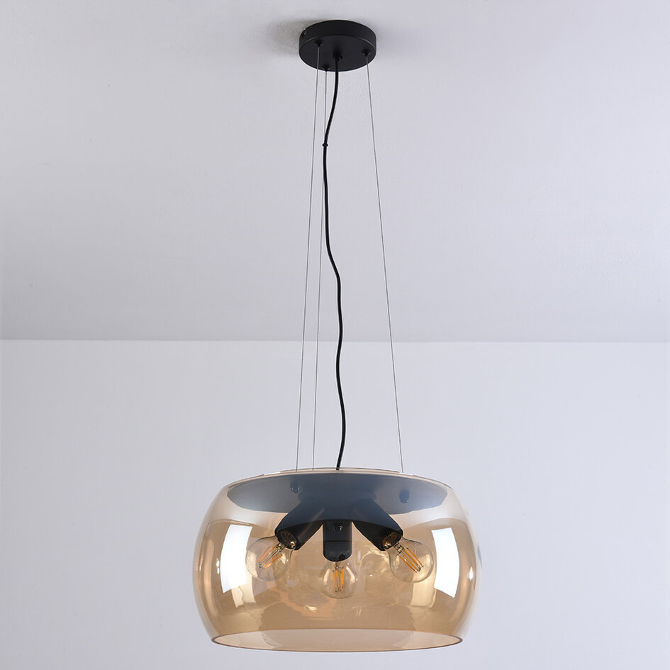 Design taklampa Serres med bärnstensfärgat glas, 3-ljus