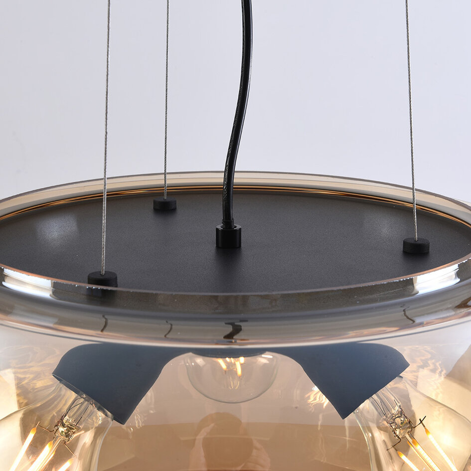 Design taklampa Serres med bärnstensfärgat glas, 3-ljus