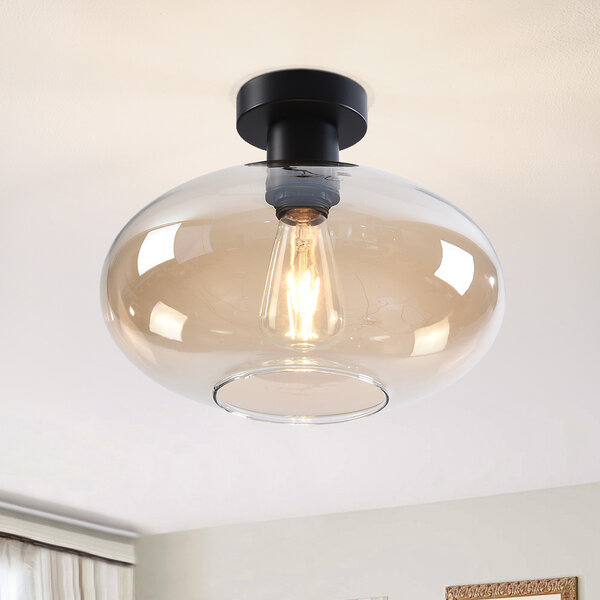 Plafondlampa Veda med bärnstensfärgat glas