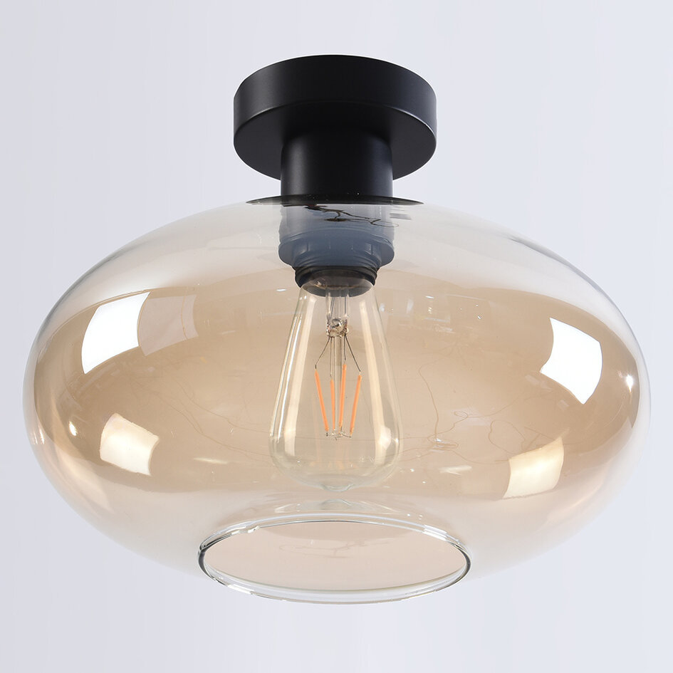 Taklampa Veda - amberfärgat glas och svart