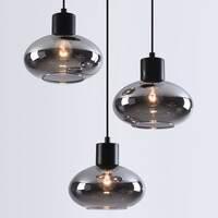 Modern pendellampa Vida med tre lampor - rökfärgat glas och svart