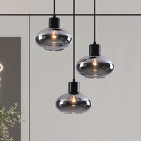 Modern pendellampa Vida med tre lampor - rökfärgat glas och svart
