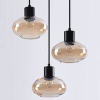 Modern pendellampa Vida med tre lampor - amberfärgat glas och svart