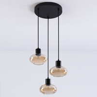 Modern pendellampa Vida med tre lampor - amberfärgat glas och svart