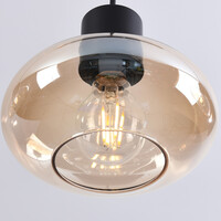 Modern pendellampa Vida med tre lampor - amberfärgat glas och svart