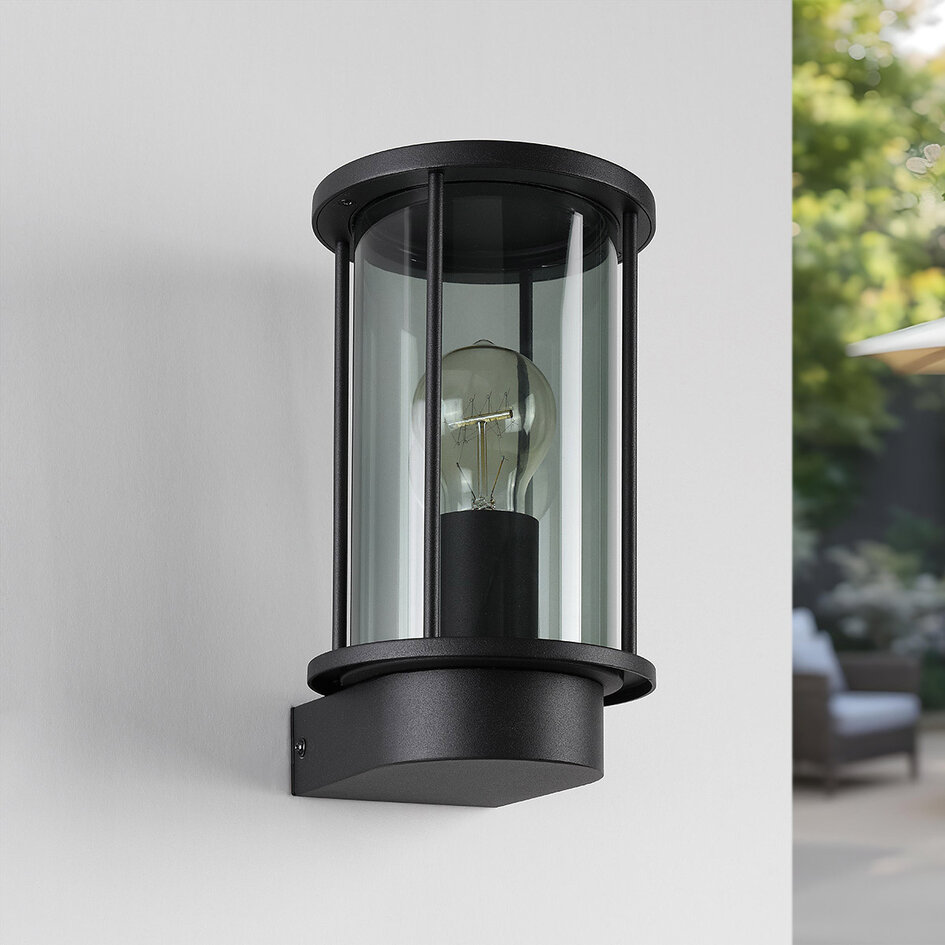 Utomhusvägglampa Peije med rökglas - svart