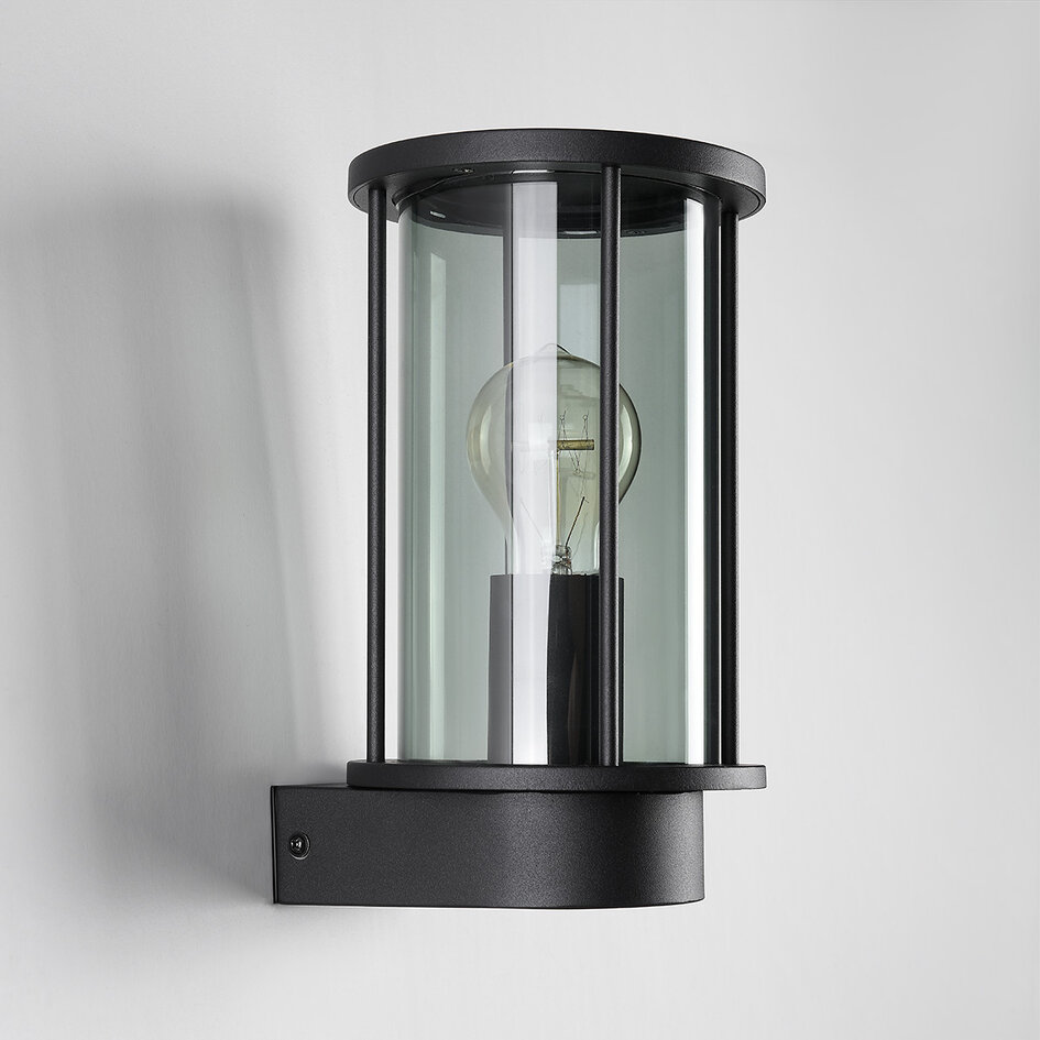 Utomhusvägglampa Peije med rökglas - svart