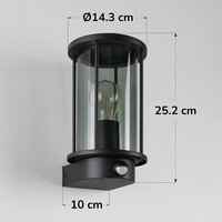 Utomhusvägglampa Pax med rökglas och sensor - svart