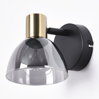 Väggspotlight Kyron - rökfärgat glas och gyllene mässing, vinkelbar
