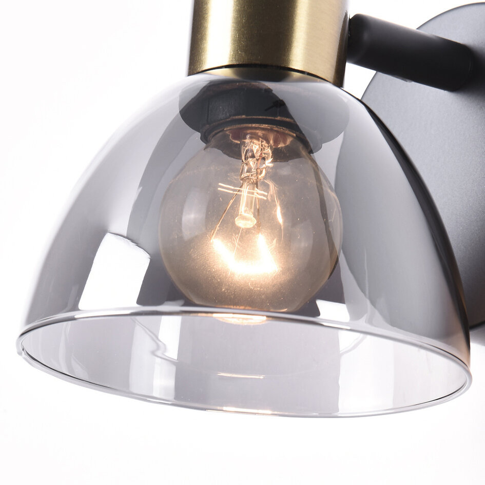 Väggspotlight Kyron - rökfärgat glas och gyllene mässing, vinkelbar