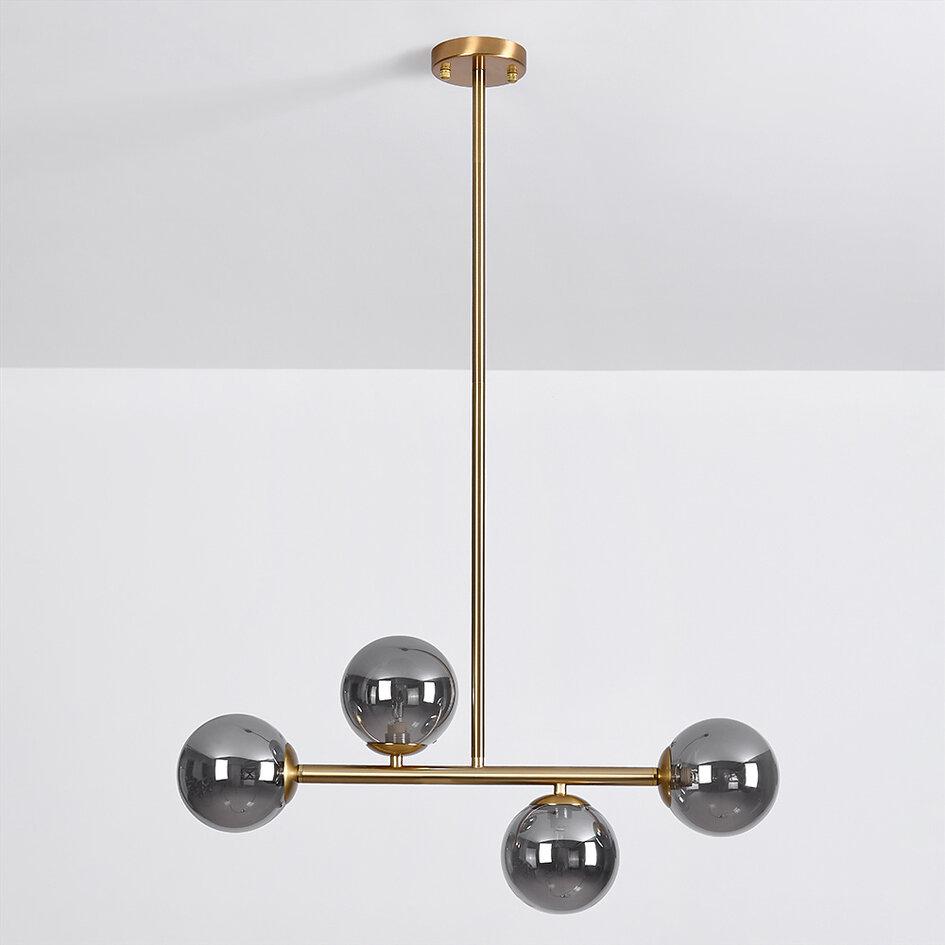 Design taklampa guld med rökfärgat glas, 4-ljus - Asun
