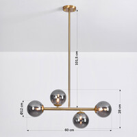 Design taklampa guld med rökfärgat glas, 4-ljus - Asun