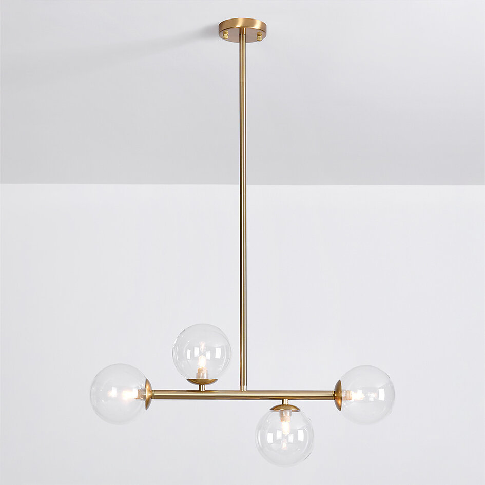 Pendellampa Asun med fyra lampor - transparent glas och guld