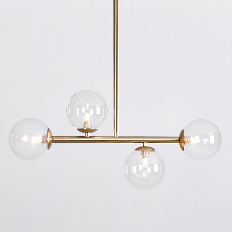 Pendellampa Asun med fyra lampor - transparent glas och guld