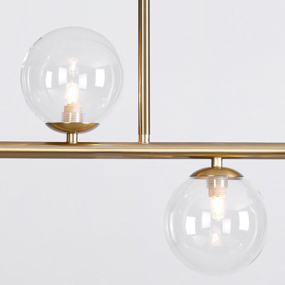 Pendellampa Asun med fyra lampor - transparent glas och guld