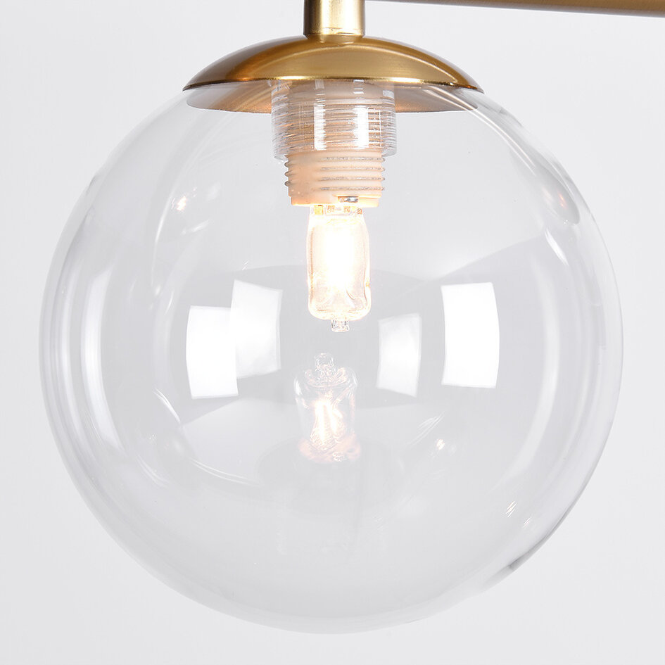 Pendellampa Asun med fyra lampor - transparent glas och guld