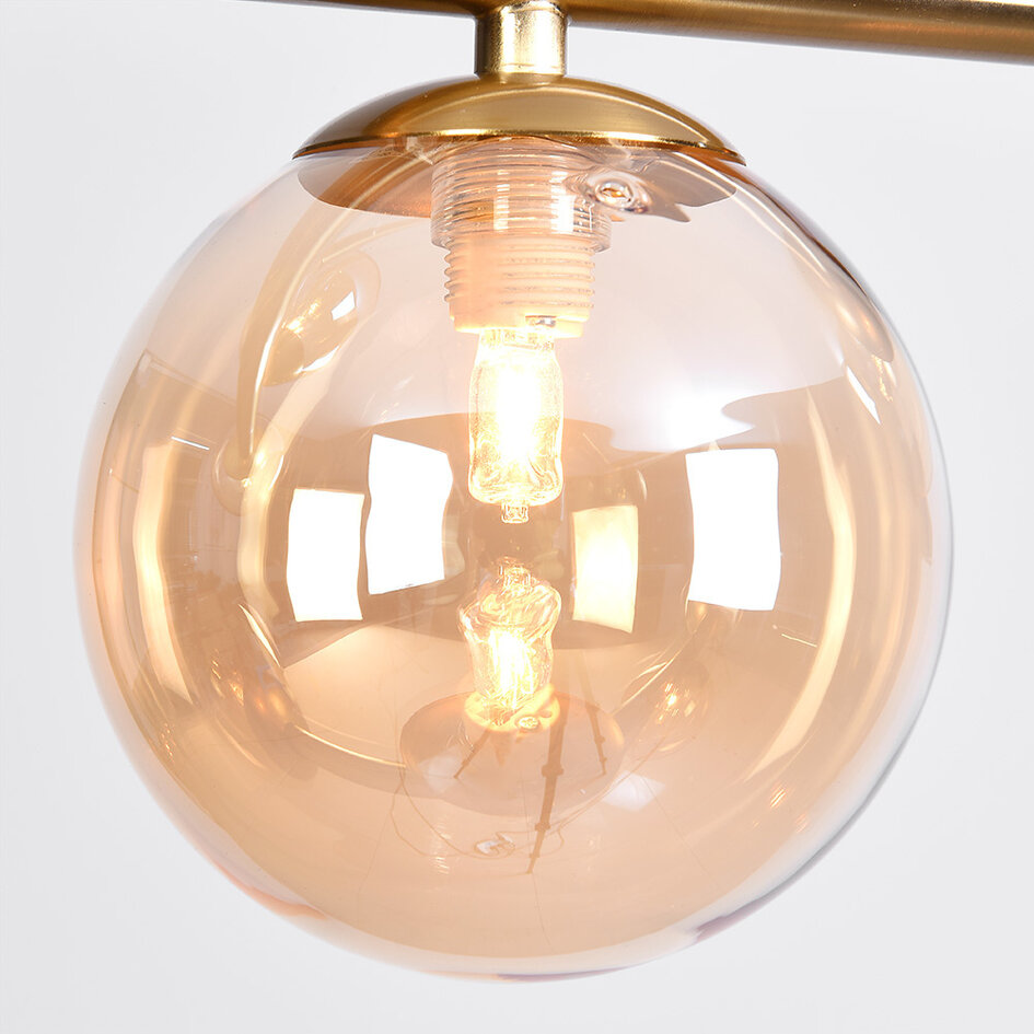 Pendellampa Asun med fyra lampor - amberfärgat glas och guld