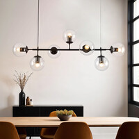 Design taklampa Hepta svart ram transparent glas
