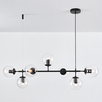 Pendellampa Hepta med sju lampor - transparent glas och svart