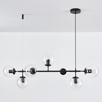Pendellampa Hepta med sju lampor - transparent glas och svart