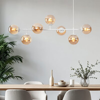 Design taklampa vit ram och bärnstensfärgade glaskulor - Hepta