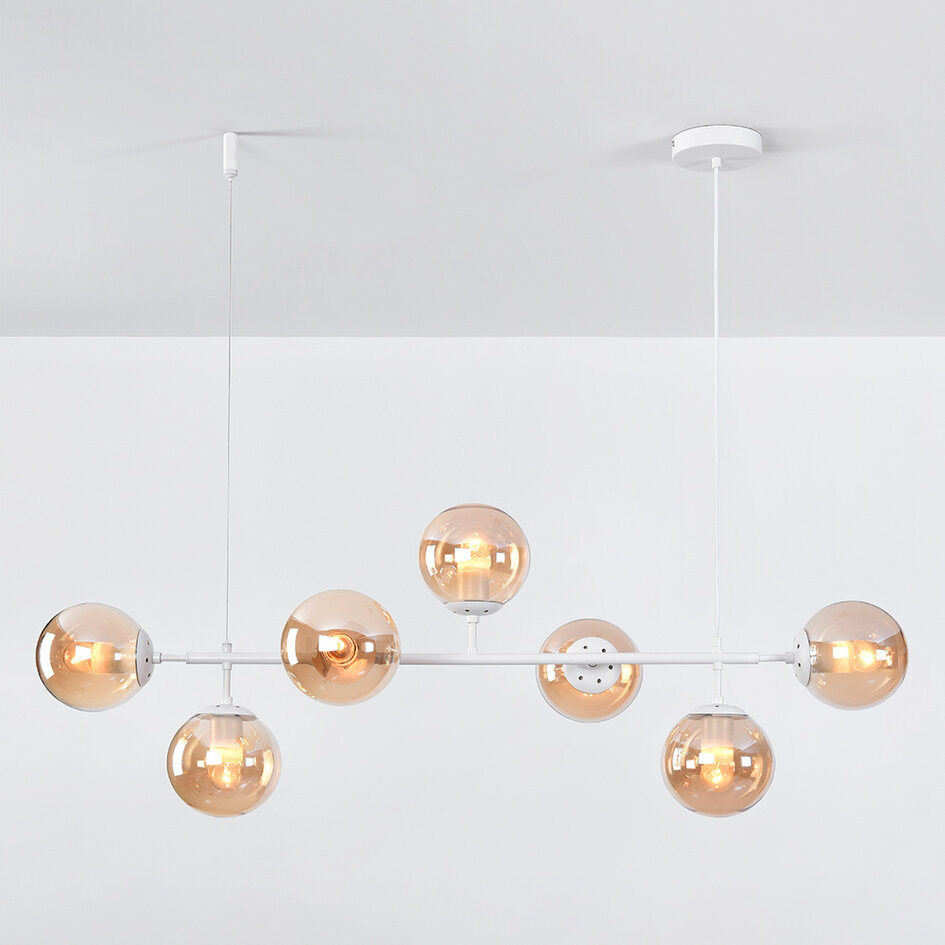 Design taklampa vit ram och bärnstensfärgade glaskulor - Hepta