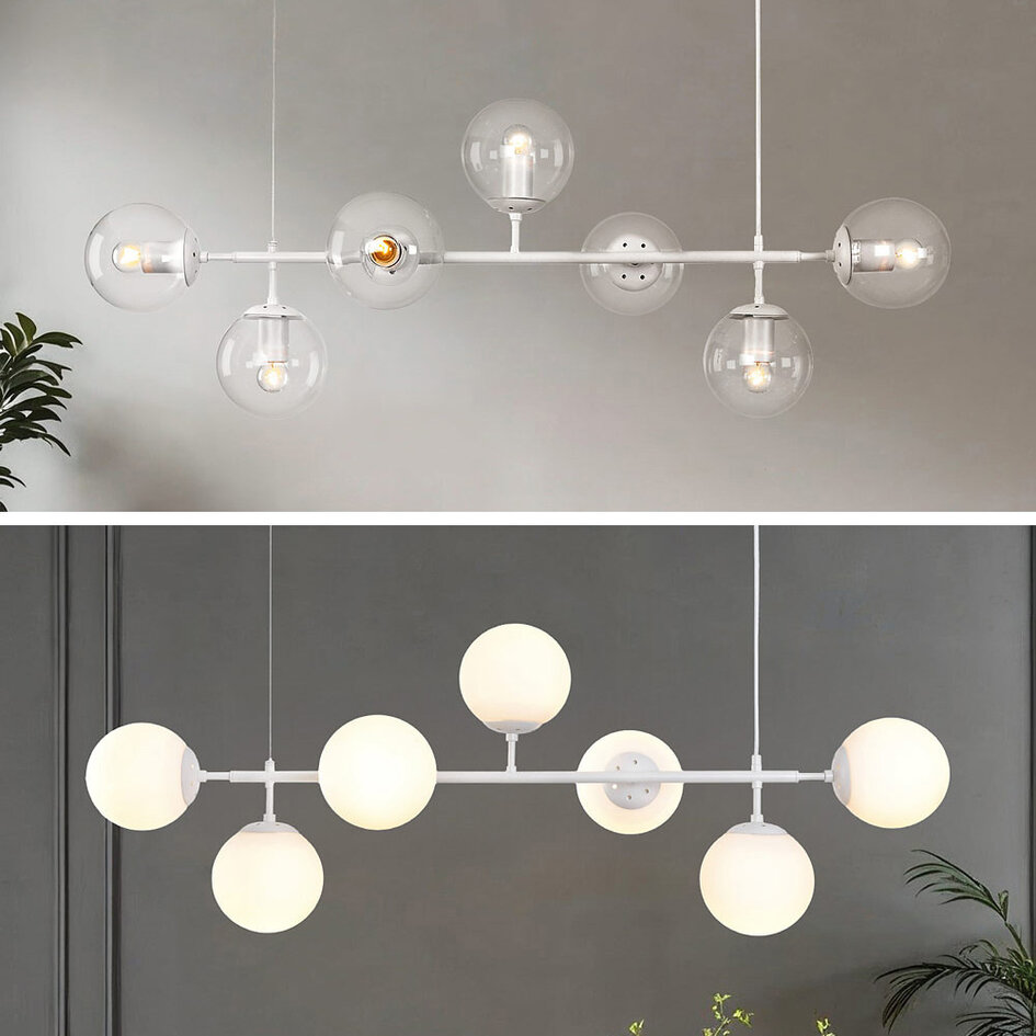 Pendellampa Hepta med sju lampor - transparent glas och vitt