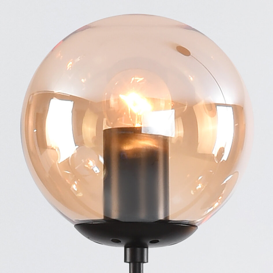 Pendellampa Hepta med sju lampor - amberfärgat glas och svart