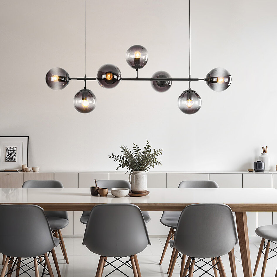 Design taklampa svart ram och rökfärgat glas
