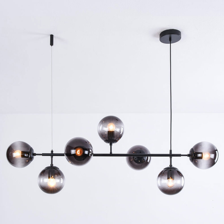 Design taklampa svart ram och rökfärgat glas