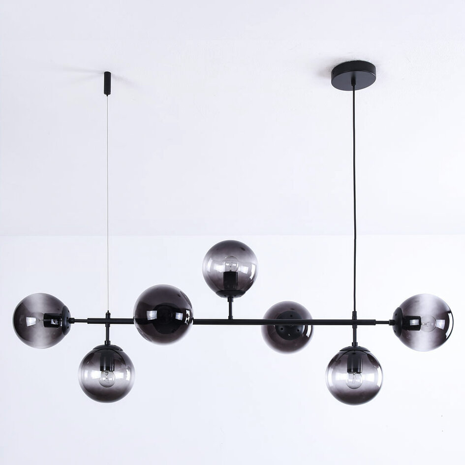 Design taklampa svart ram och rökfärgat glas