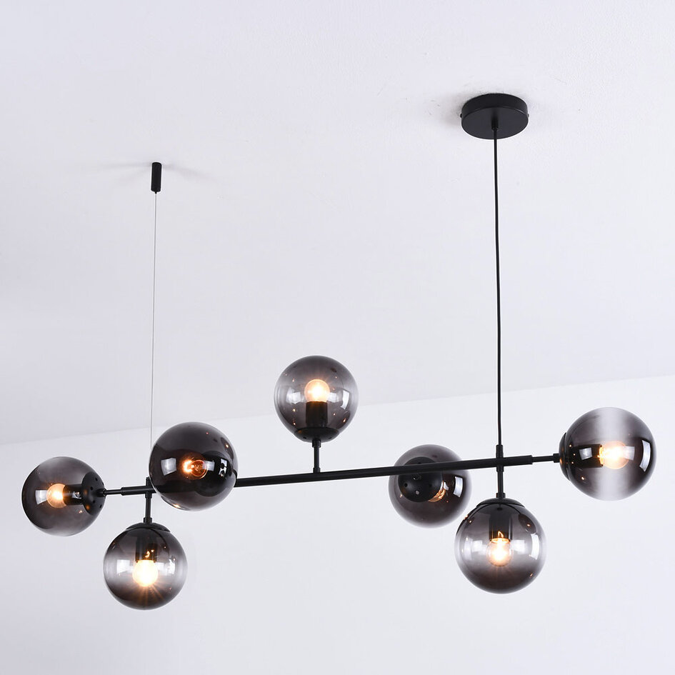 Design taklampa svart ram och rökfärgat glas