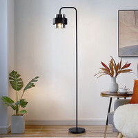 Svart golvlampa med rökfärgat glas - Fyke