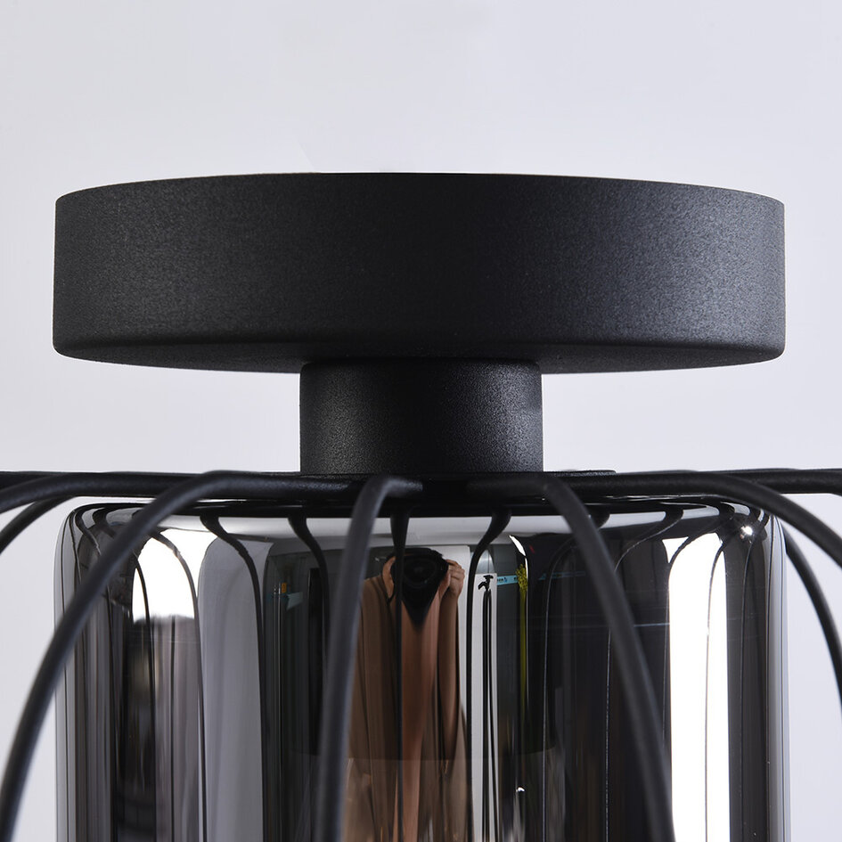 Taklampa Dide - rökfärgat glas med metallspjälor