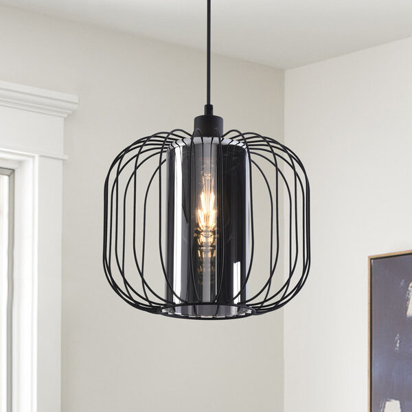 Svart taklampa Dila med rökglas