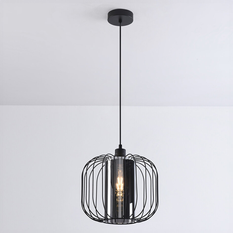 Pendellampa Dila - rökfärgat glas med metallspjälor