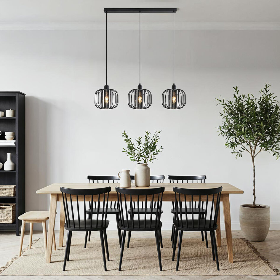 Pendellampa Dilan med tre lampor - rökfärgat glas med metallspjälor
